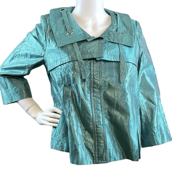 Emil Rutenberg Lightweight Swing Jacket Collared Teal Mint Blue Pinstripe Size 4 - Picture 9 of 9